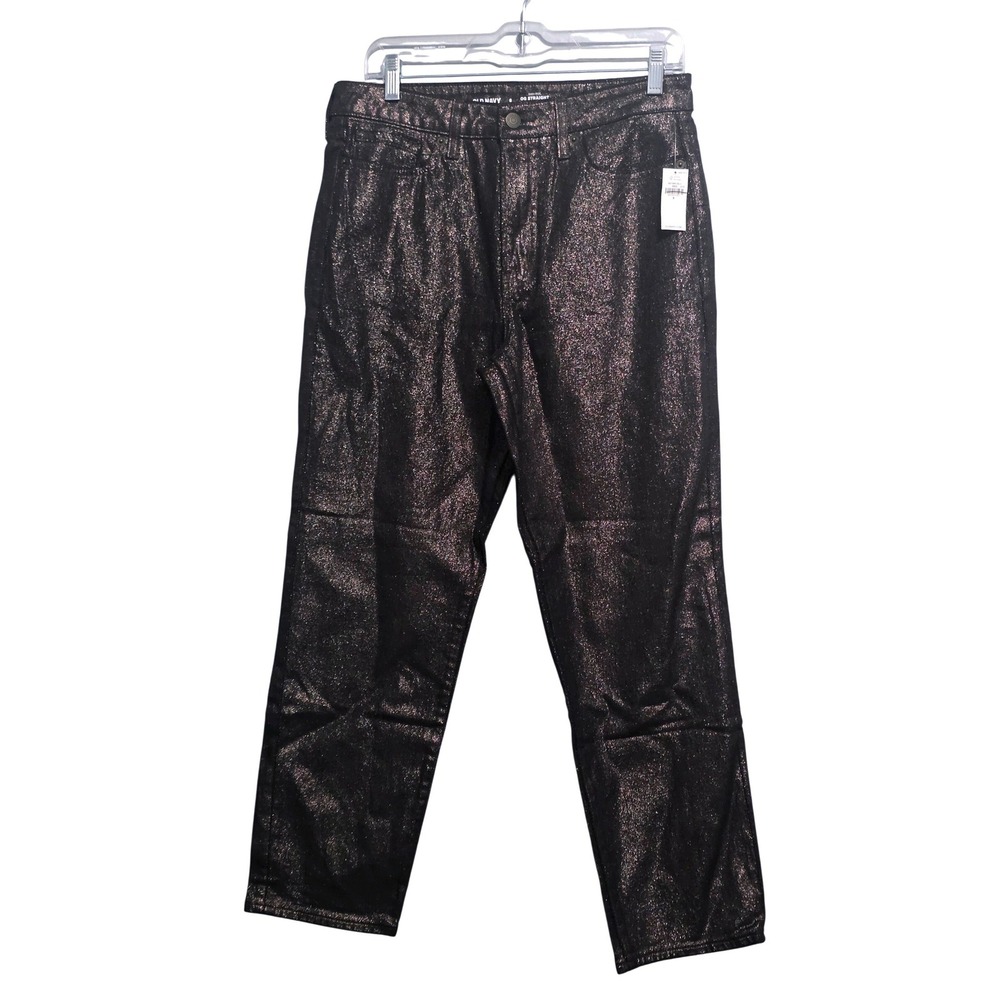 Old Navy Womens OG Straight High Rise Bronze Metallic Coated Jeans 8 581080-00-1